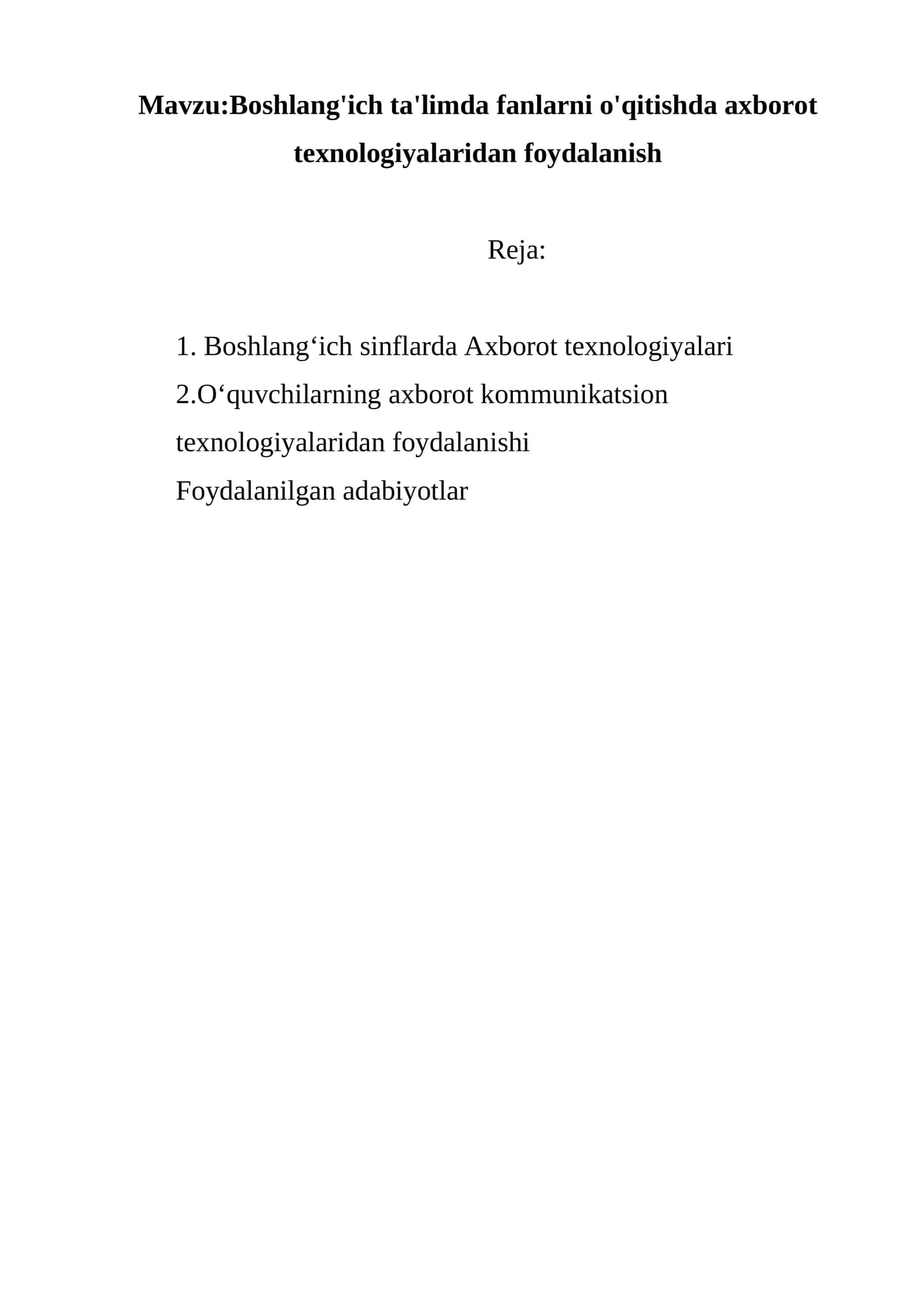 Boshlang'ich ta'limda fanlarni o'qitishda axborot texnologiyalaridan foydalanish 1