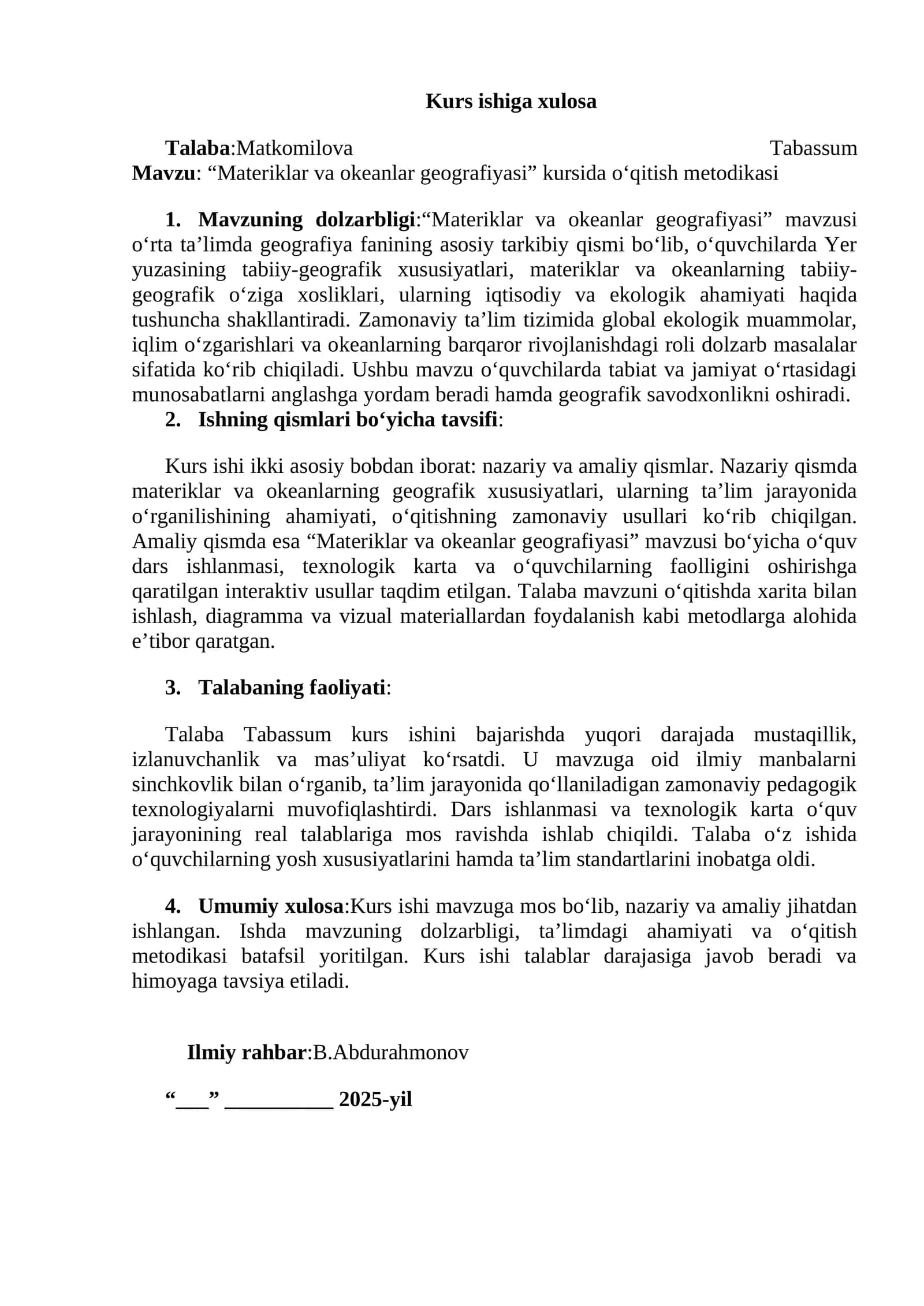 "Materiklar va okeanlar geografiyasi" kursida o‘qitish metodikasi 1