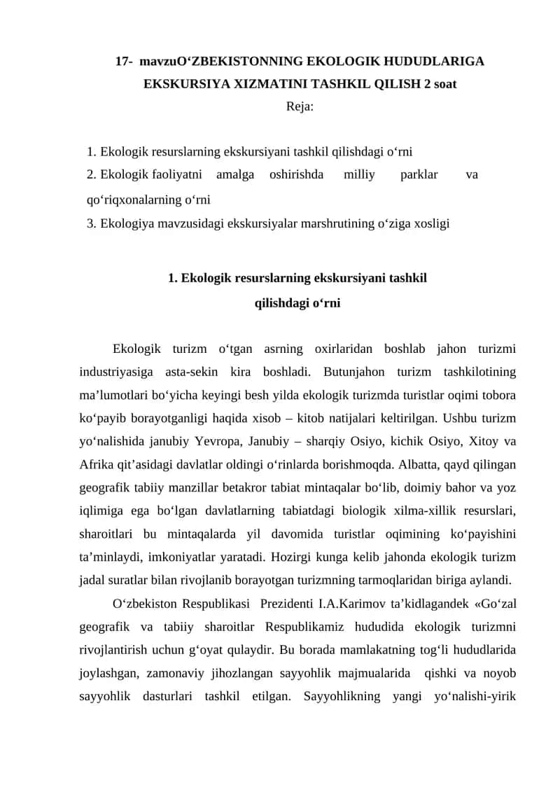 Ekologik turizm ekskursiyasi 1