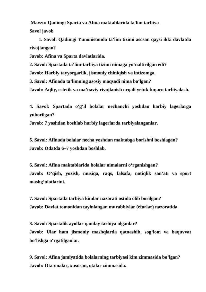 Qadimgi Sparta va Afina maktablarida ta'lim tarbiya 1
