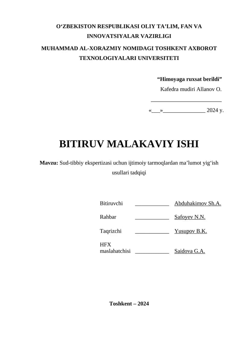 Sud-tibbiy ekspertizasi uchun ijtimoiy tarmoqlardan ma’lumot yig‘ish usullari tadqiqi 1