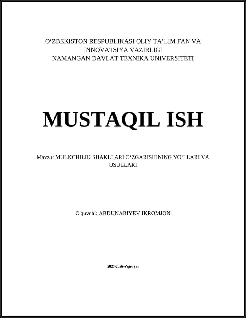 MULKCHILIK SHAKLLARI OʻZGARISHINING YOʻLLARI VA USULLARI 1