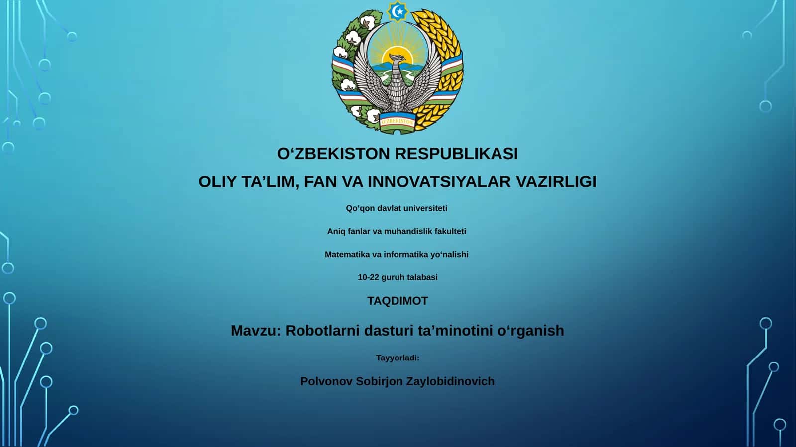 Robotlarni dasturi taʼminotini oʻrganish 1
