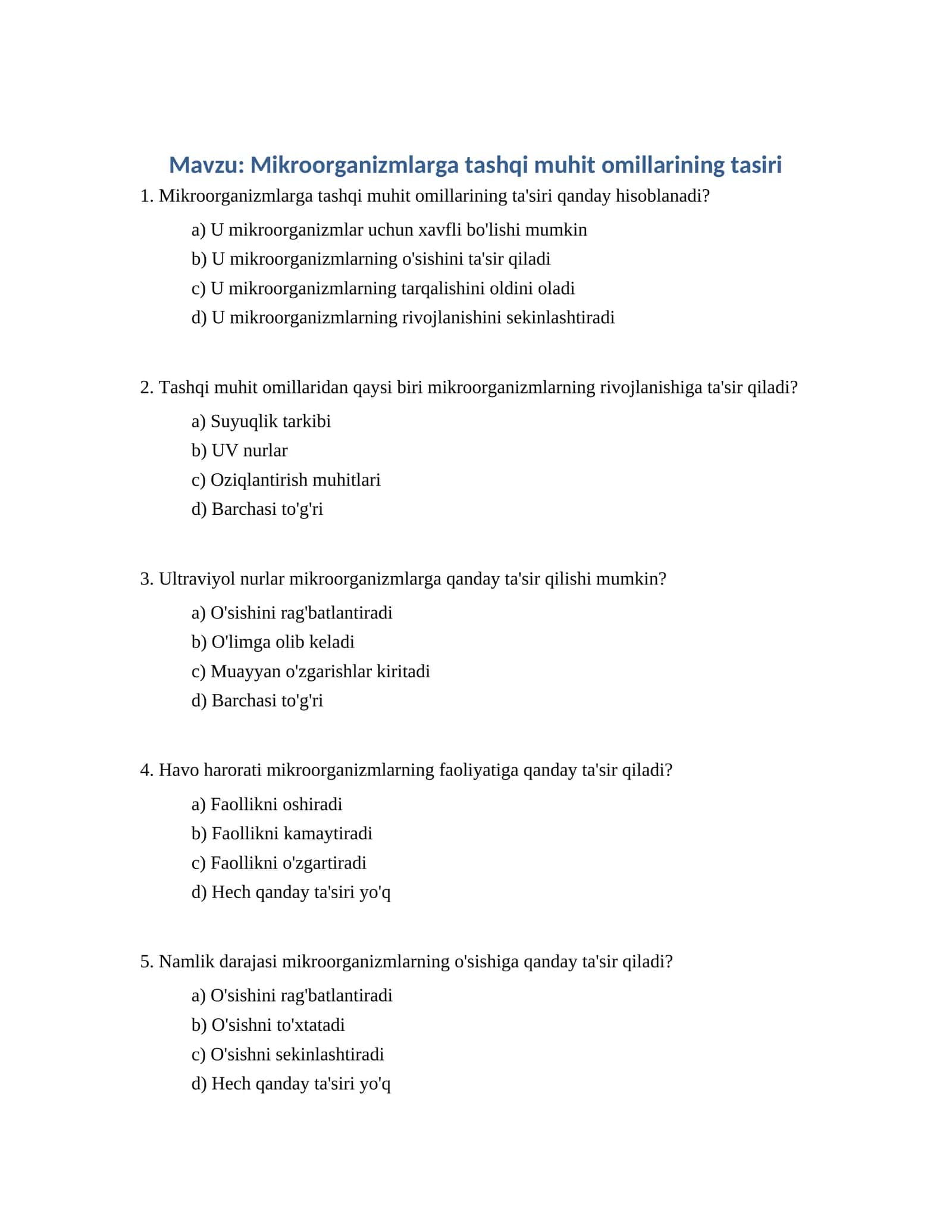 Mikroorganizmlarga tashqi muhit omillarining tasiri 1