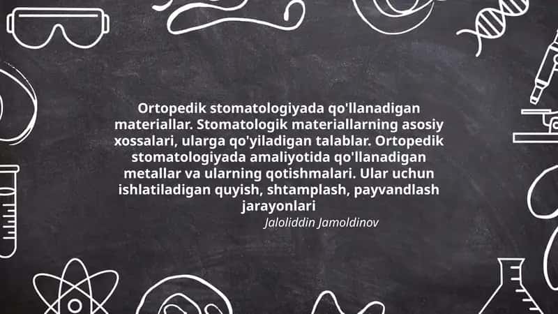 Ortopedik stomatologiyada qo'llanadigan materiallar 1