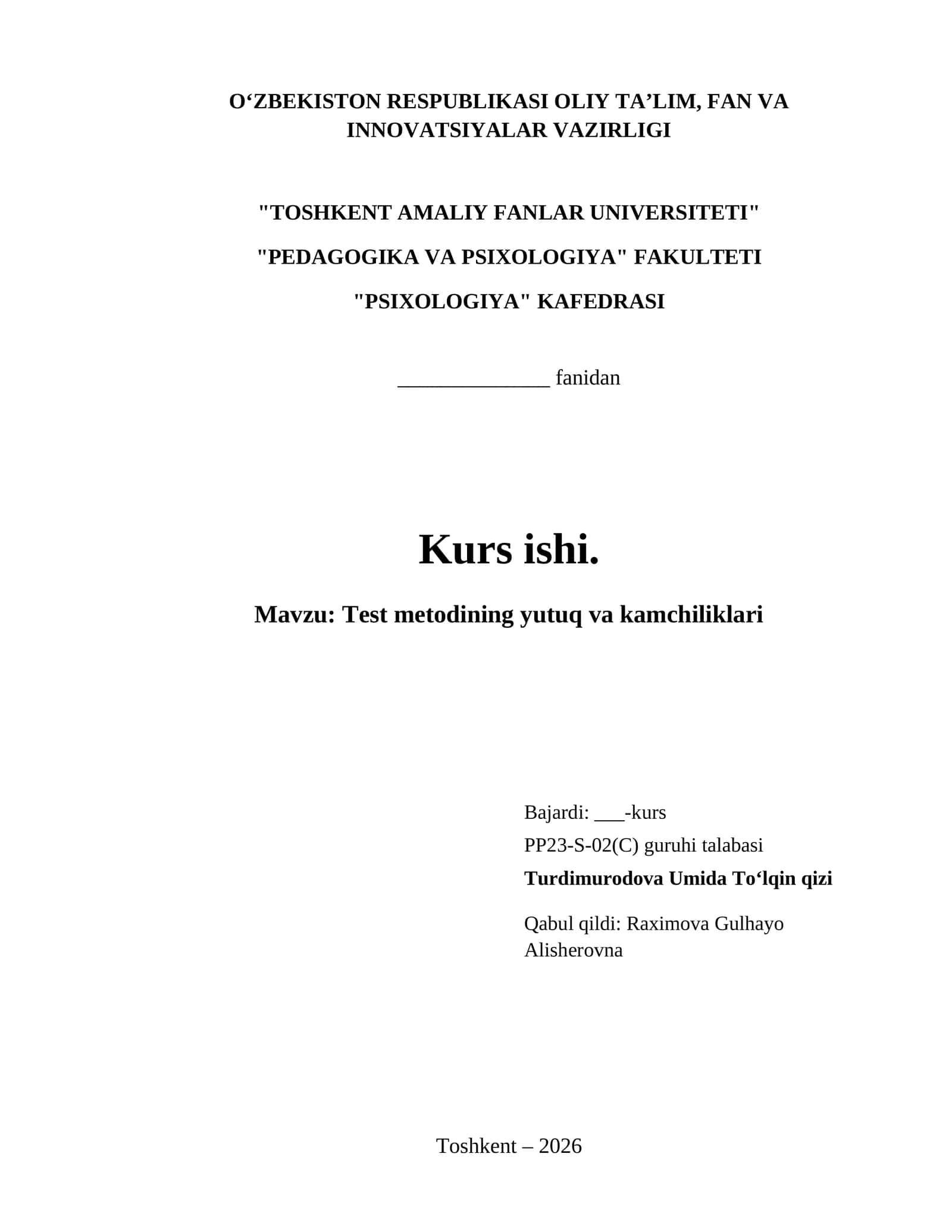 Test metodining yutuq va kamchiliklari 1