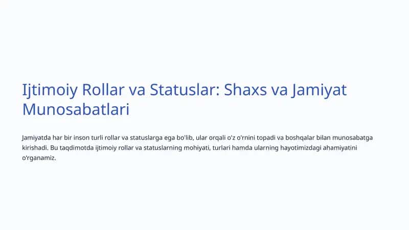 Ijtimoiy Rollar va Statuslar 1