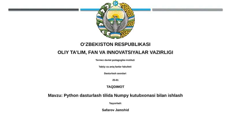 Python dasturlash tilida Numpy kutubxonasi bilan ishlash 1