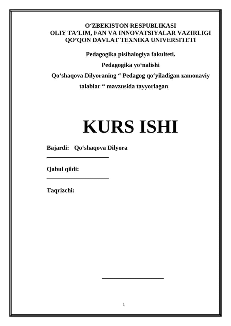 Pedagog kasbiga qo'yilgan zamonaviy talablar 1