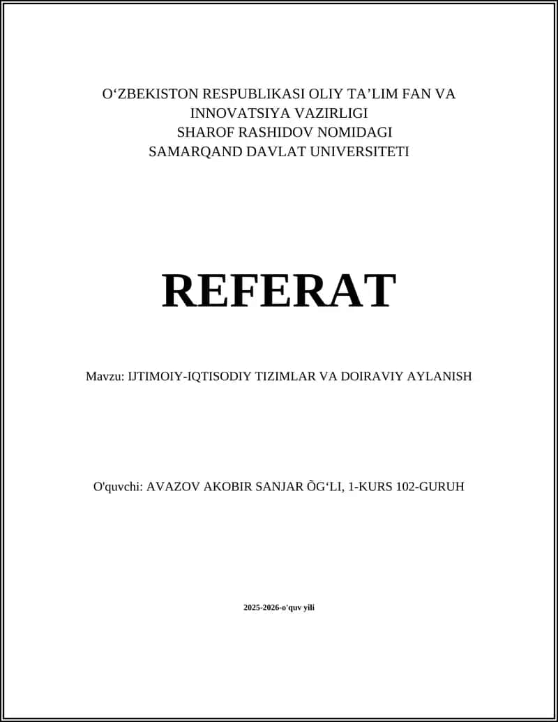 Ijtimoiy-iqtisodiy tizimlar va doiraviy aylanish 1