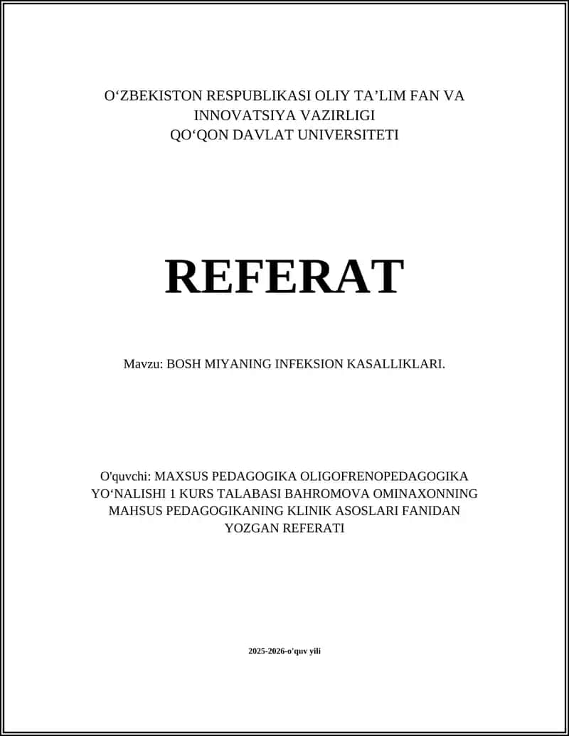 Bosh Miyaning Infeksion Kasalliklari Referat 1