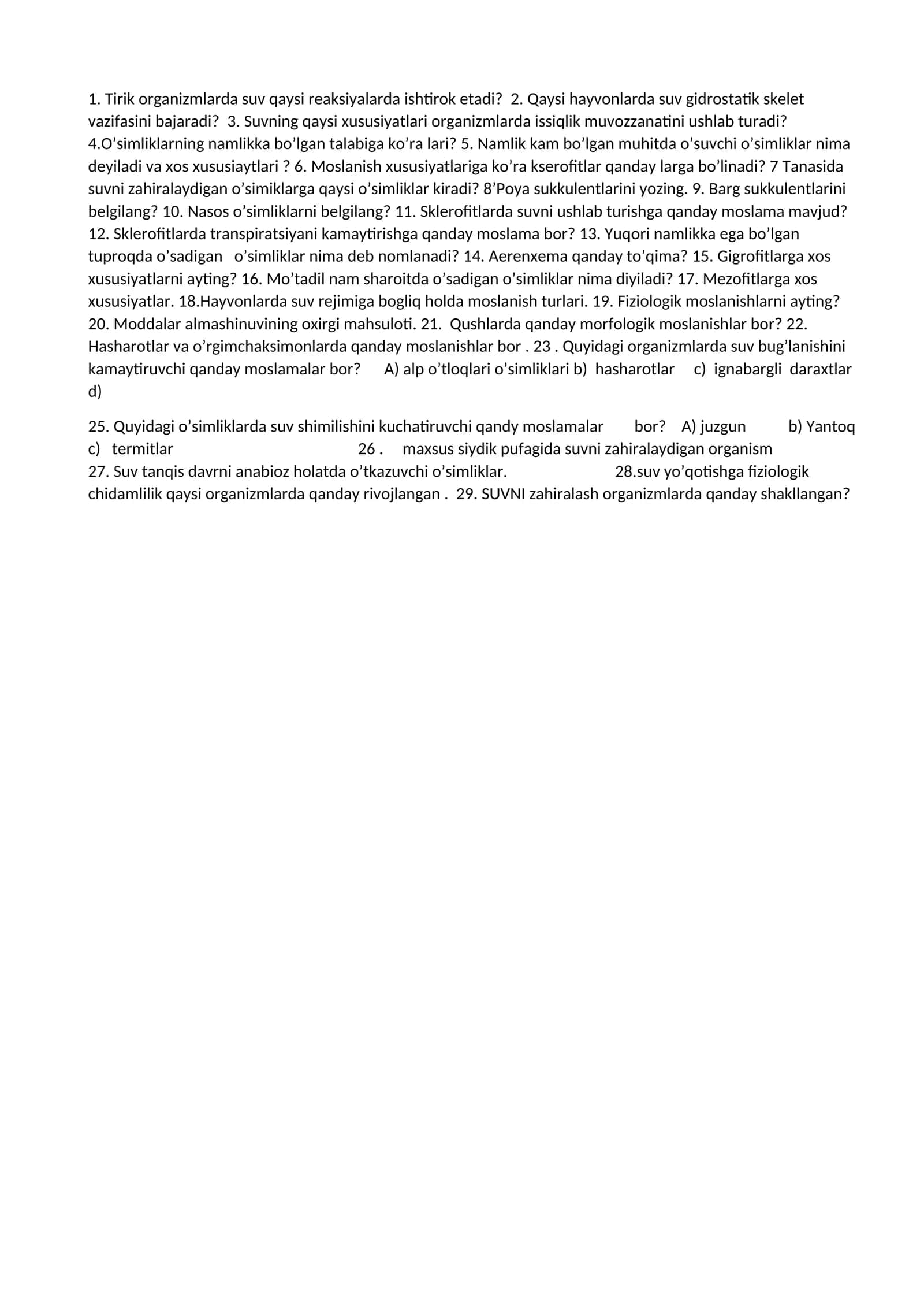 Suvning organizmlarga ta'siri 1