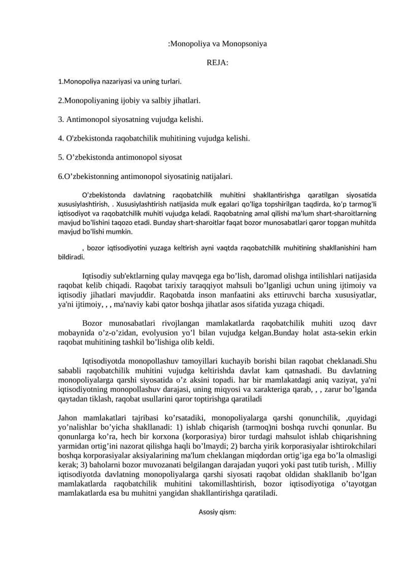 Monopoliya va Monopsoniya 1