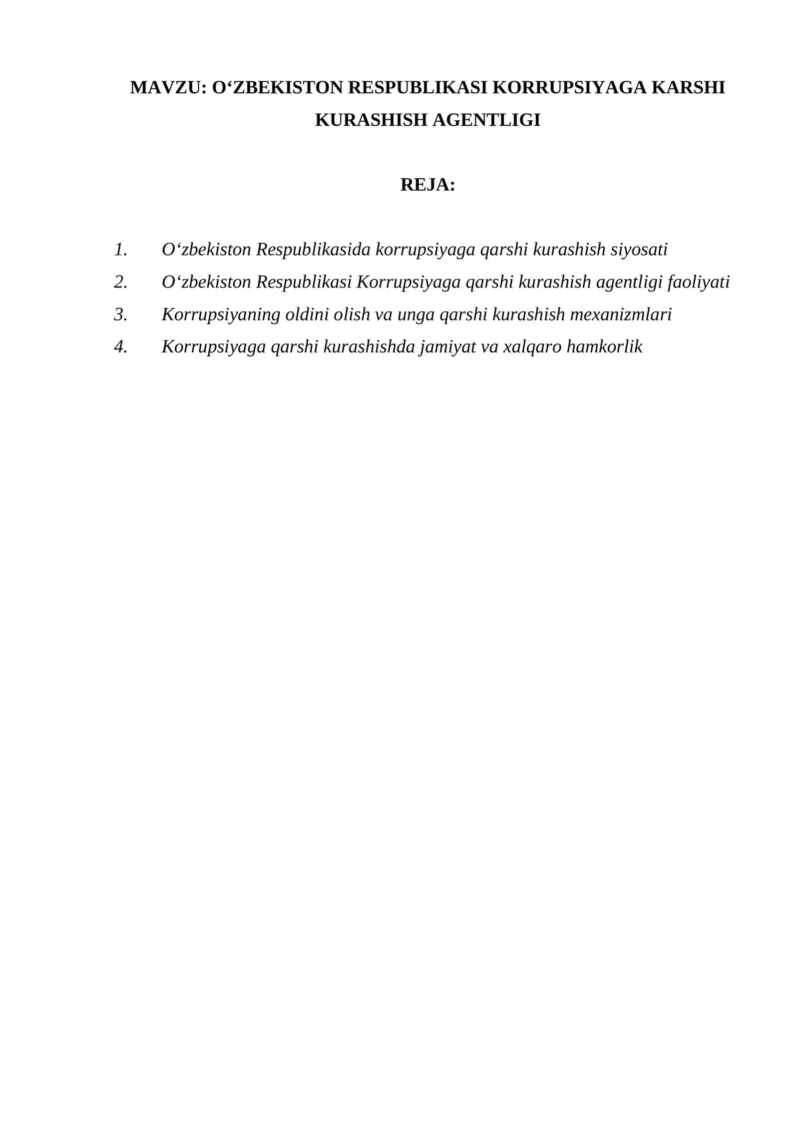 O‘ZBEKISTON RESPUBLIKASI KORRUPSIYAGA KARSHI KURASHISH AGENTLIGI 1