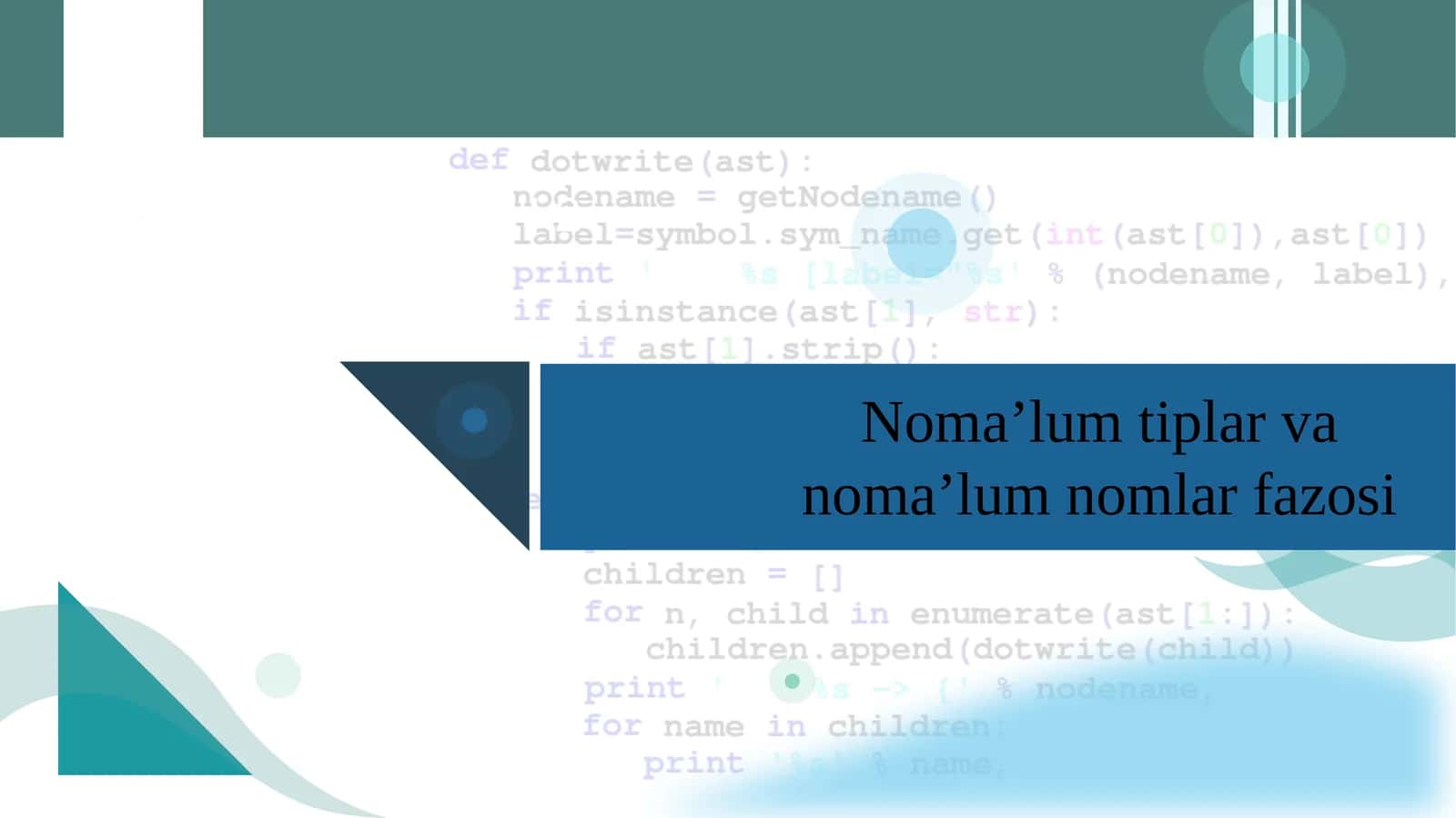 Noma’lum tiplar va noma’lum nomlar fazosi 1