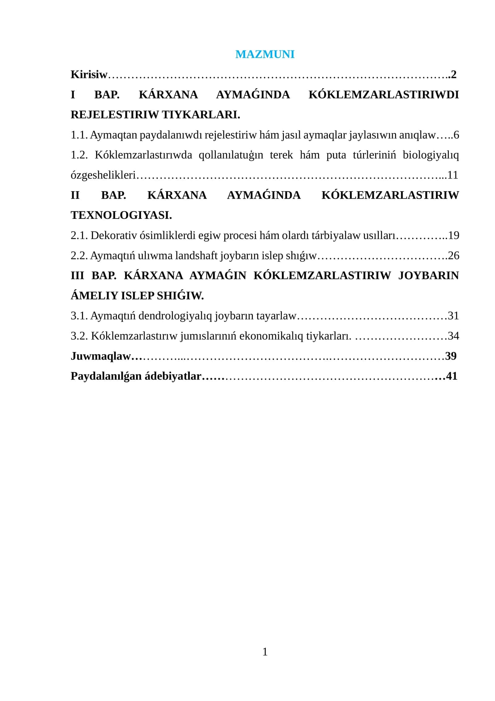 KÁRXANA AYMAǴINDA KÓKLEMZARLASTIRIWDI REJELESTIRIW TIYKARLARI 1