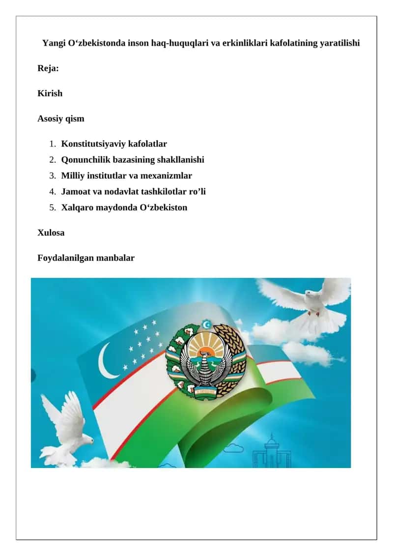 Yangi O‘zbekistonda inson haq-huquqlari va erkinliklari kafolatining yaratilishi 1