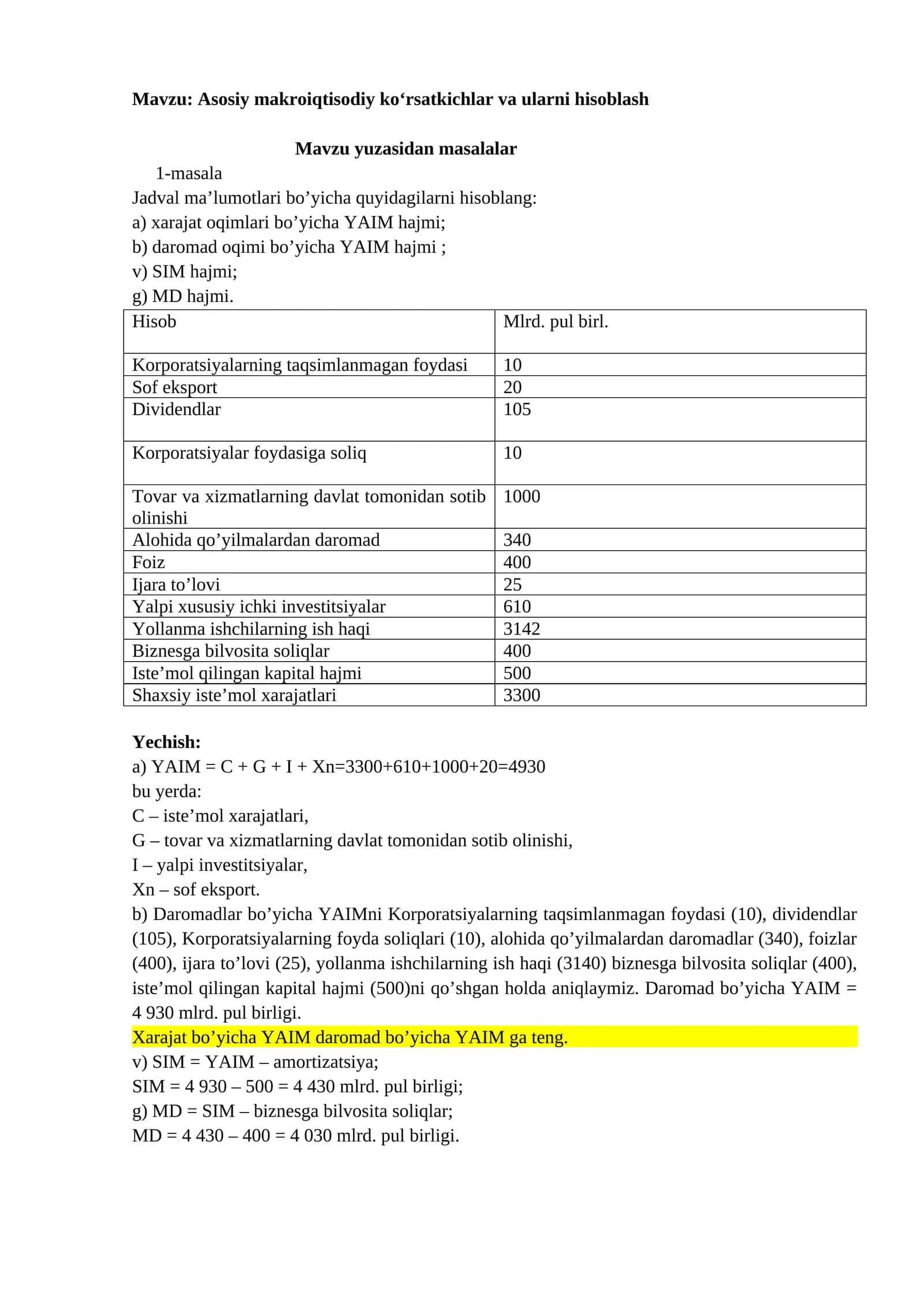 Asosiy makroiqtisodiy kо‘rsatkichlar va ularni hisoblash 1