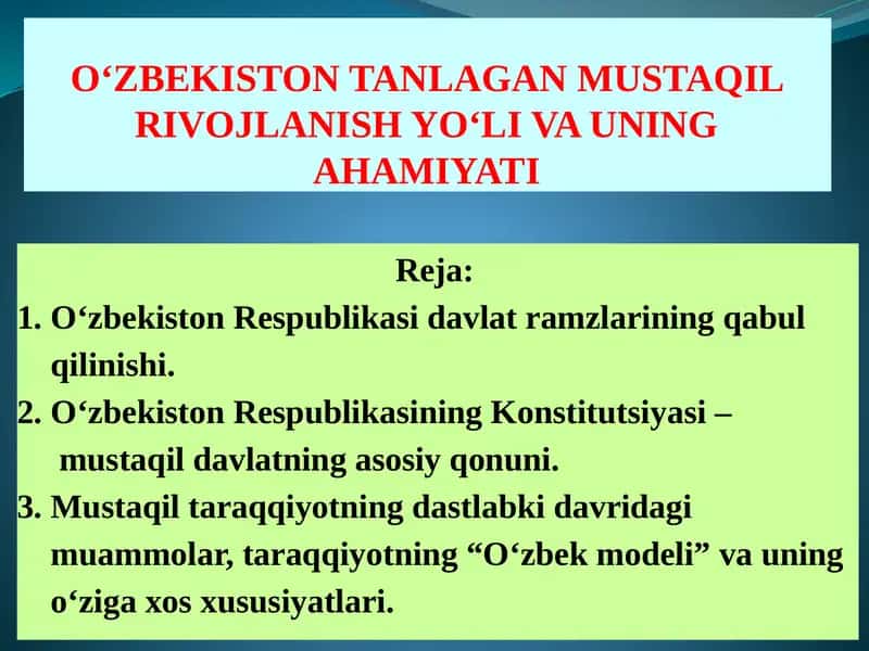 О‘ZBEKISTON TANLAGAN MUSTAQIL RIVOJLANISH YО‘LI VA UNING AHAMIYATI.pptx 1