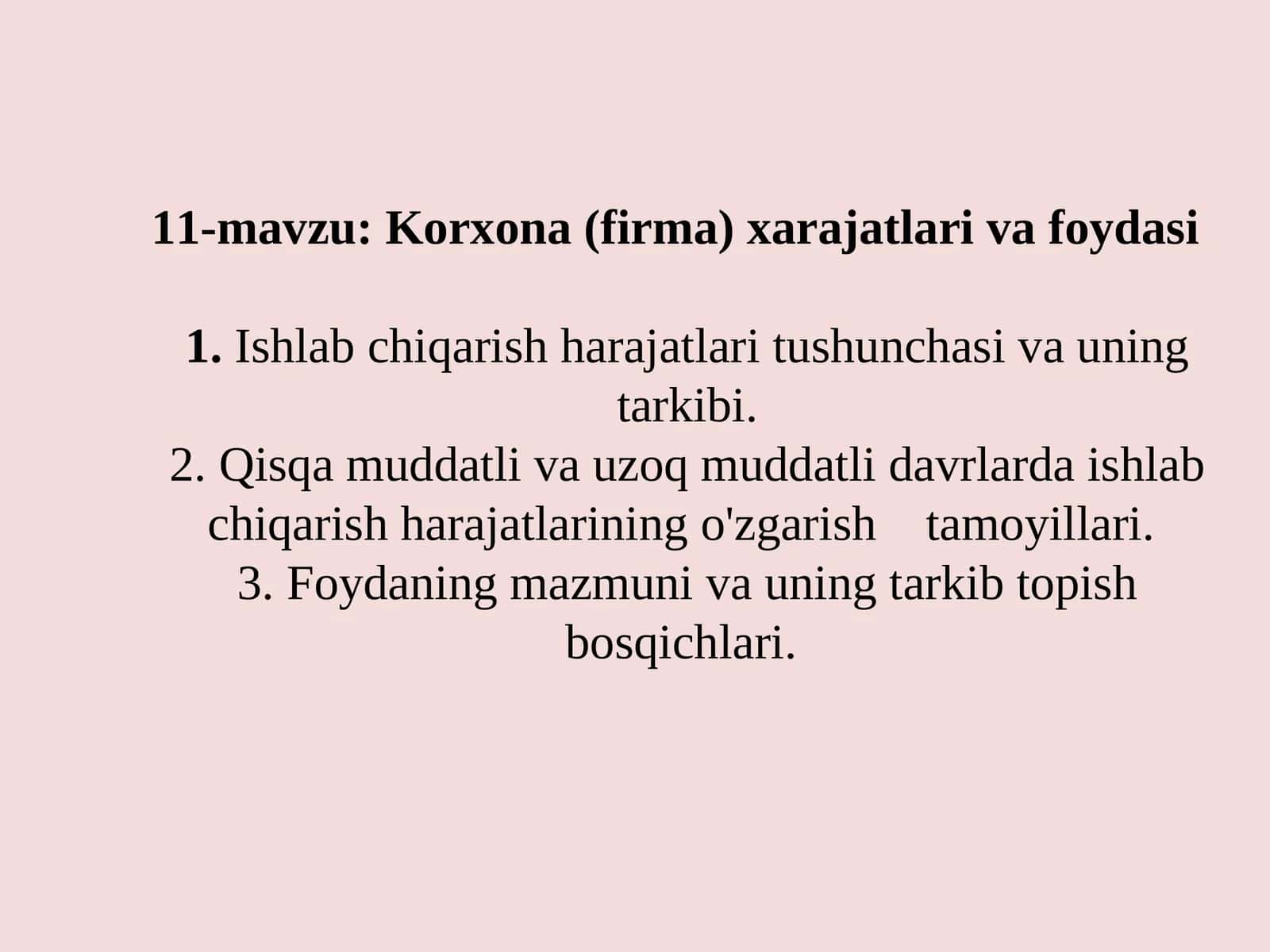 Korxona(firma) xarajatlari va foydasi 1