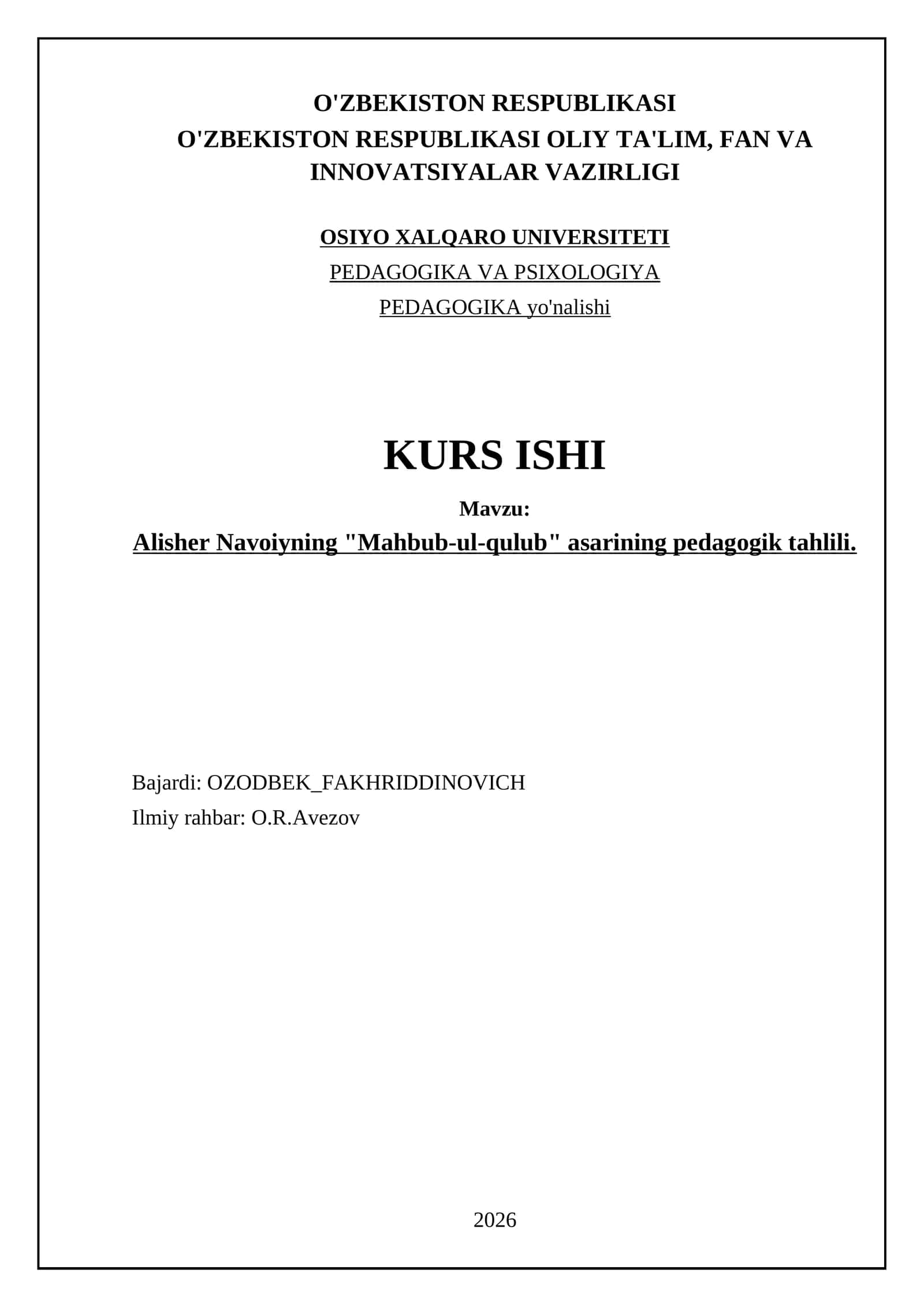 Alisher Navoiyning "Mahbub-ul-qulub" asarining pedagogik tahlili 1