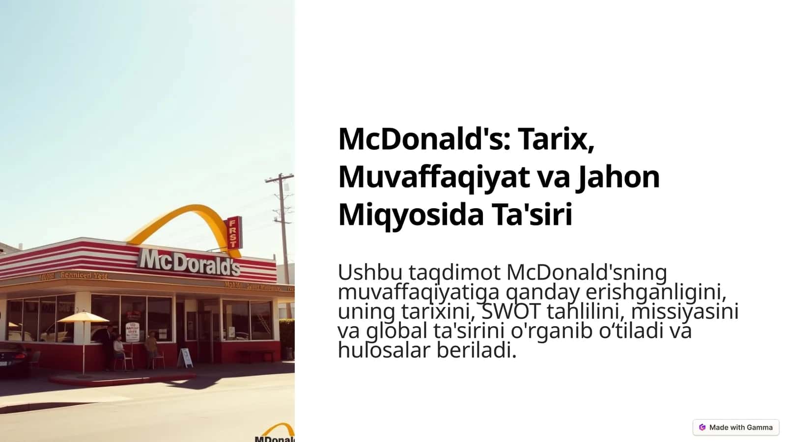McDonald's Tarixi: Qisqacha Umumiy Ma'lumot 1