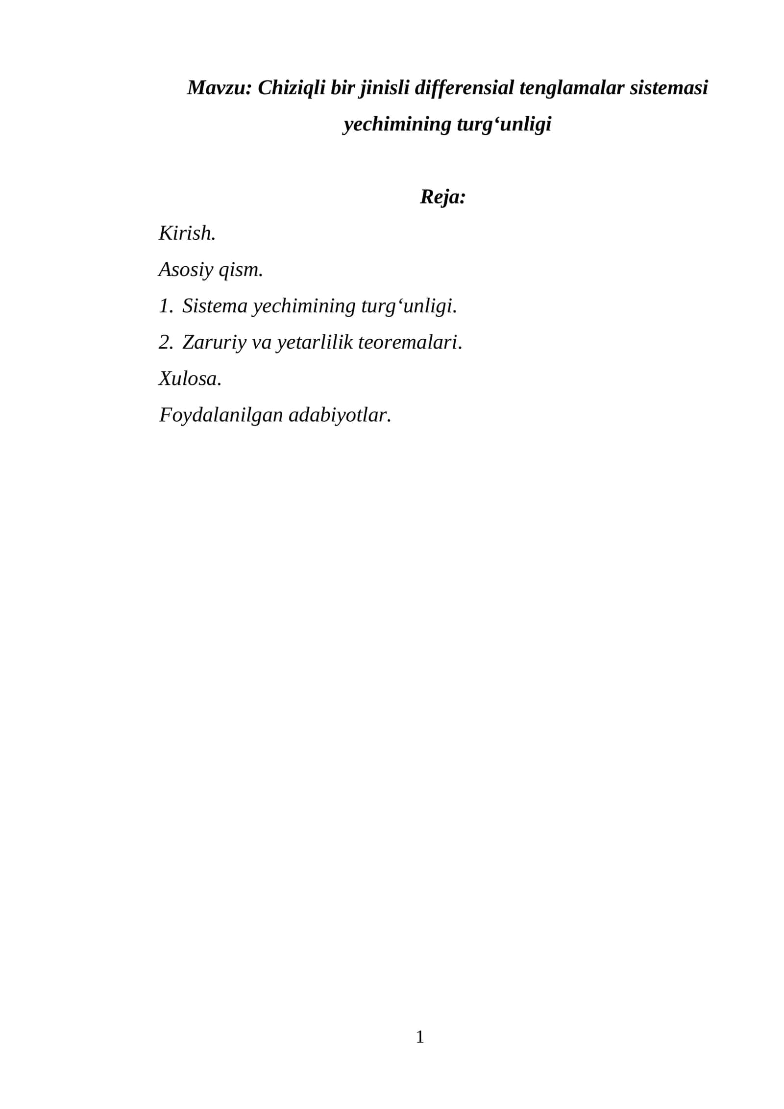Sistema yechimining turg‘unligi 1