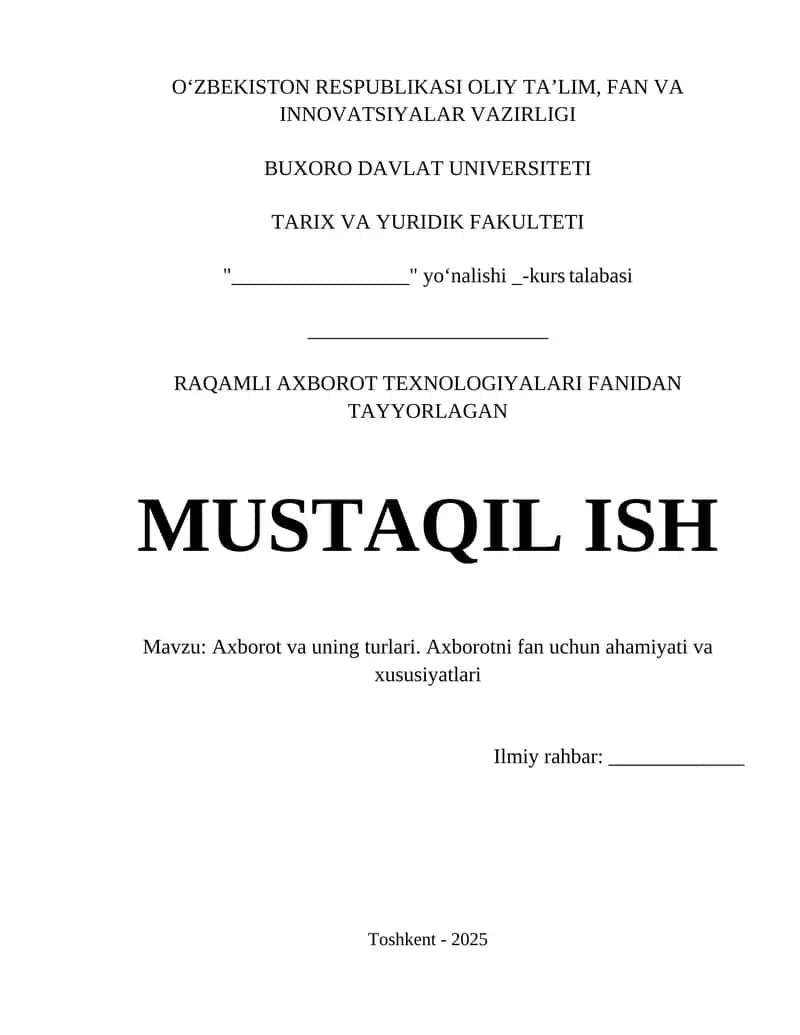 Axborot va uning turlari. Axborotni fan uchun ahamiyati va xususiyatlari 1