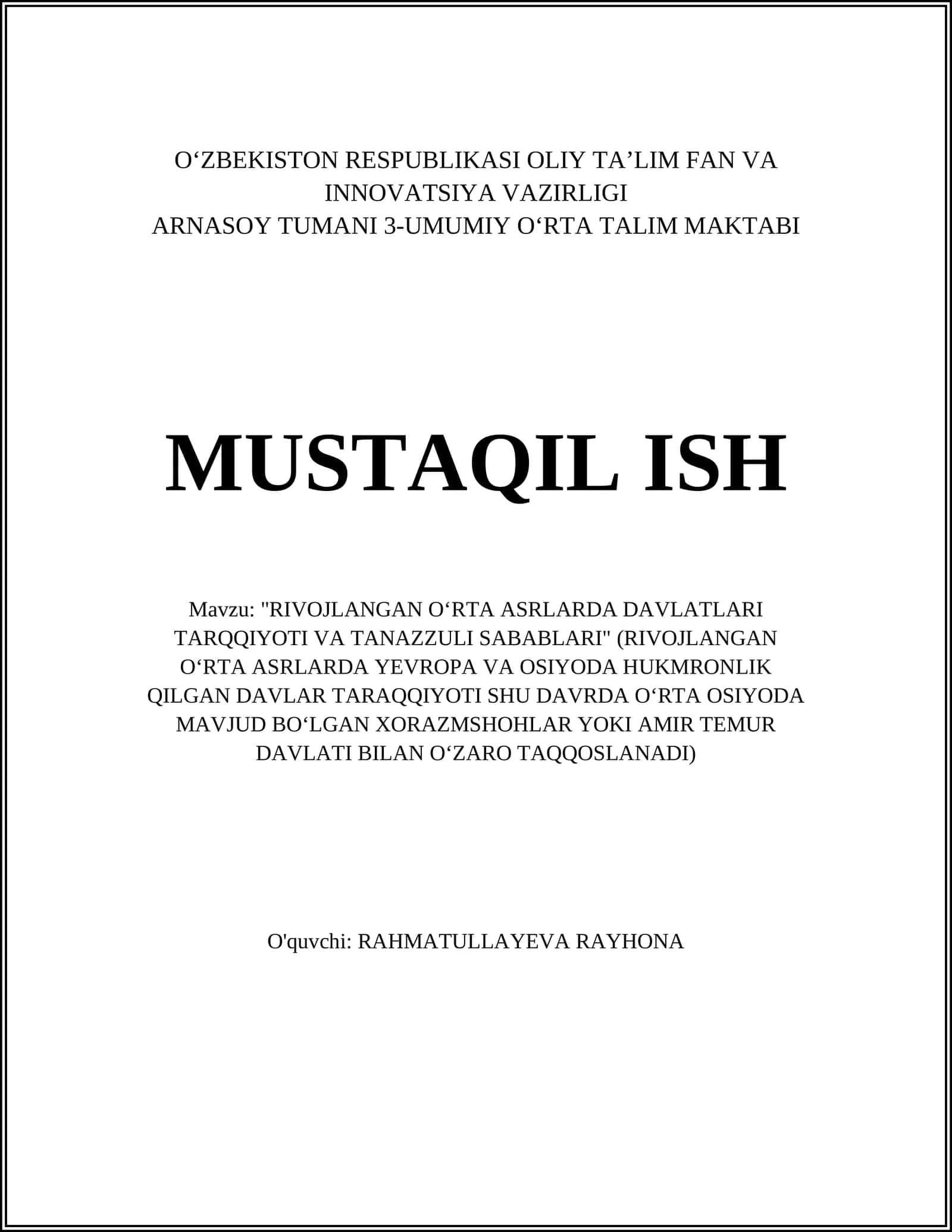 RIVOJLANGAN OʻRTA ASRLARDA DAVLATLARI TARQQIYOTI VA TANAZZULI SABABLARI 1