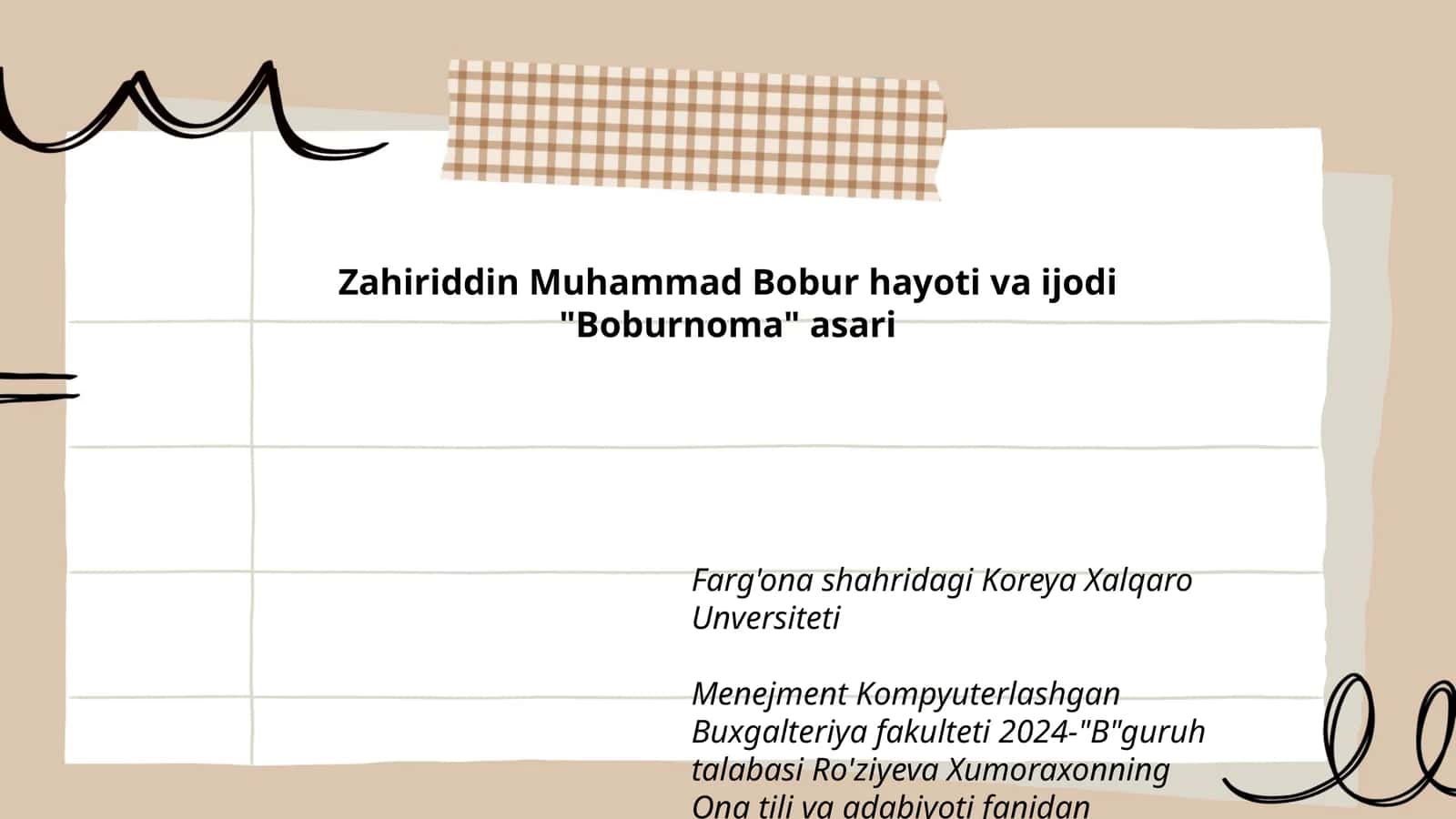 Zahiriddin Muhammad Bobur hayoti va ijodi "Boburnoma" asari 1