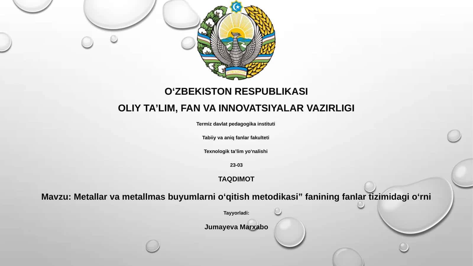Metallar va metallmas buyumlarni o‘qitish metodikasi 1
