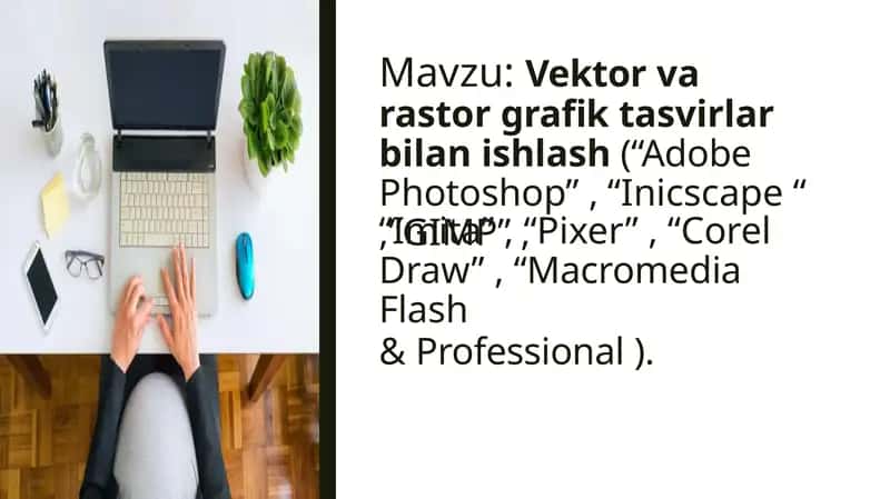 Vektor va rastor grafik tasvirlar bilan ishlash (“Adobe Photoshop” , “Inicscape “ ,”GIMP” , “Imita” , “Pixer” , “Corel Draw” , “Macromedia Flash & Professional ) 1