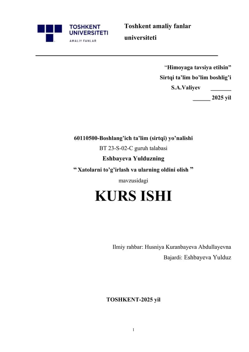 Xatolarni to’g’irlash va ularning oldini olish 1