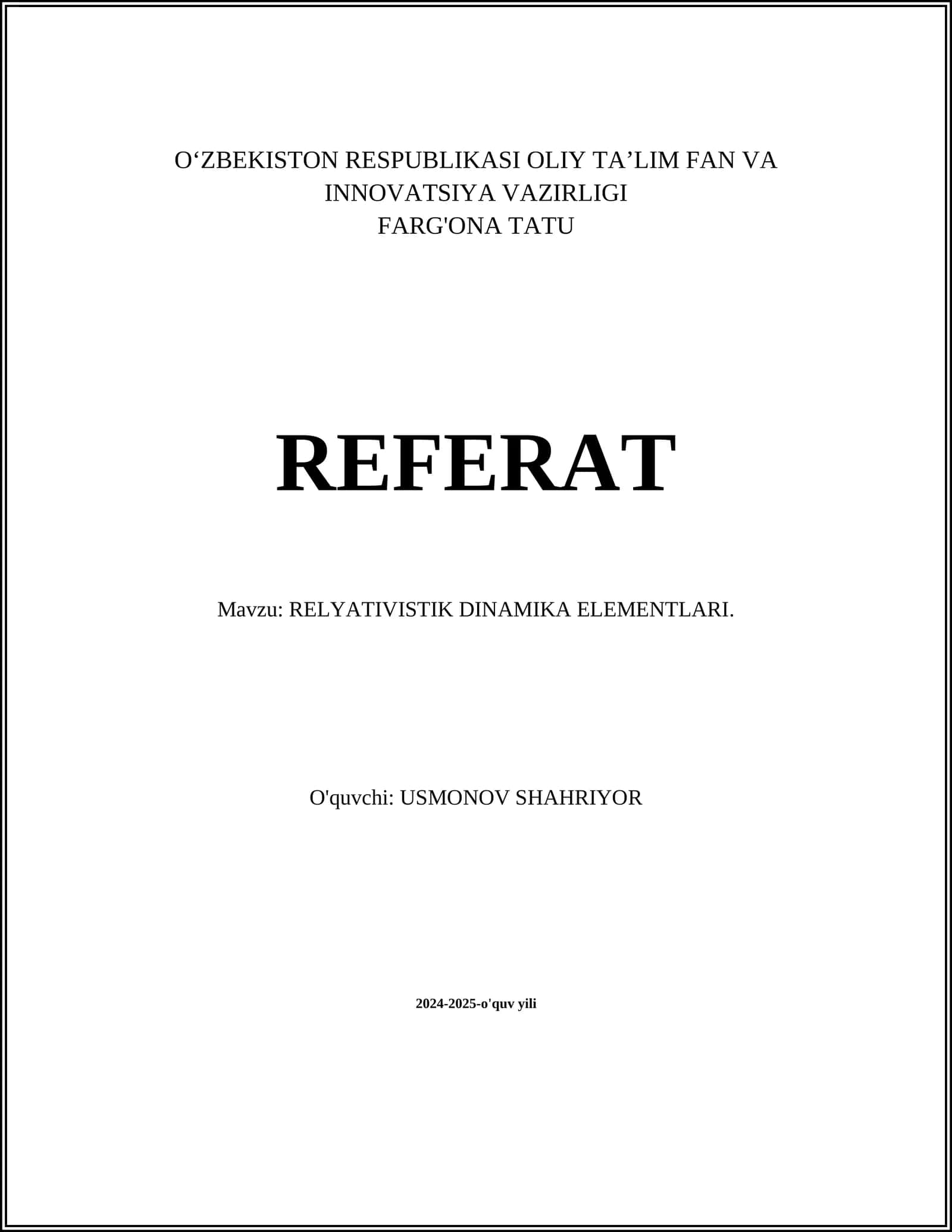 RELYATIVISTIK DINAMIKA ELEMENTLARI 1