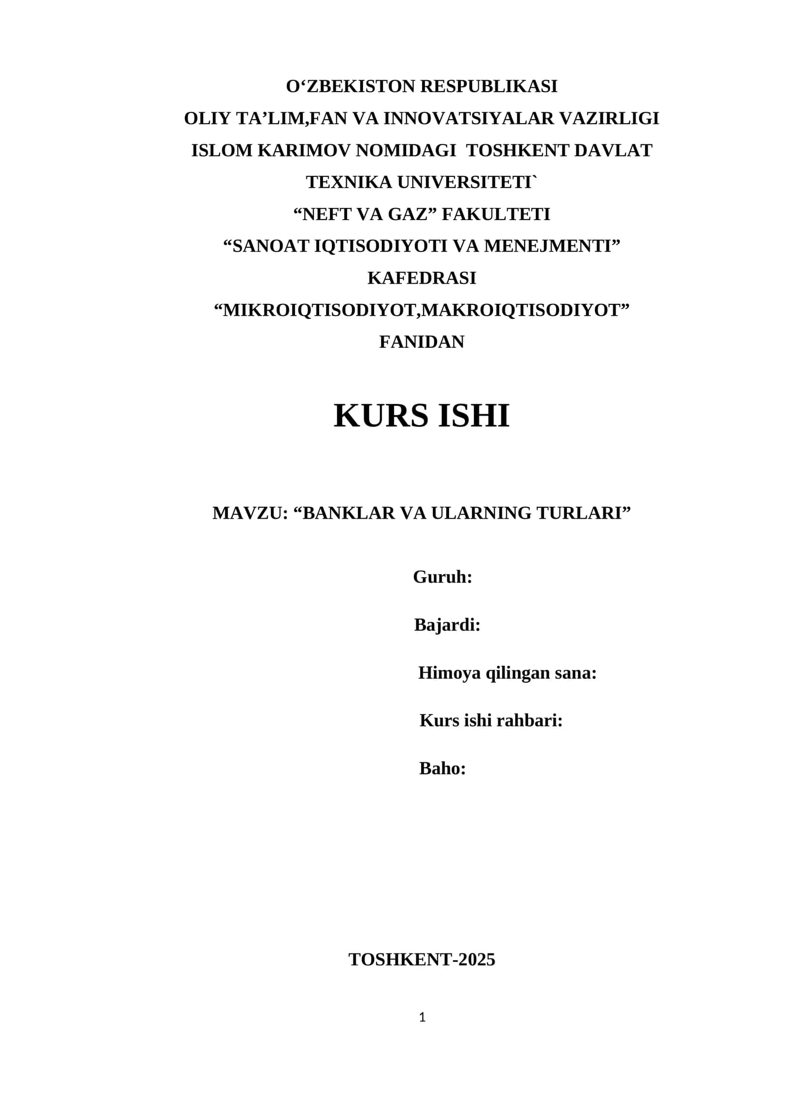 BANKLAR VA ULARNING TURLARI 1
