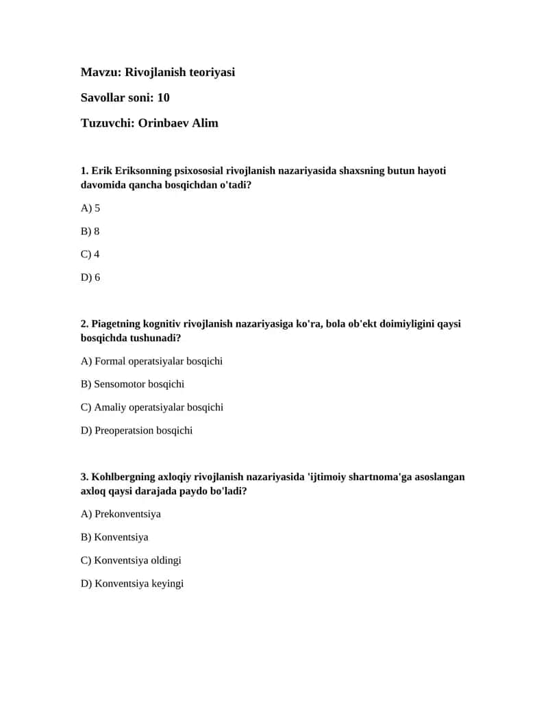 Rivojlanish teoriyasi 1