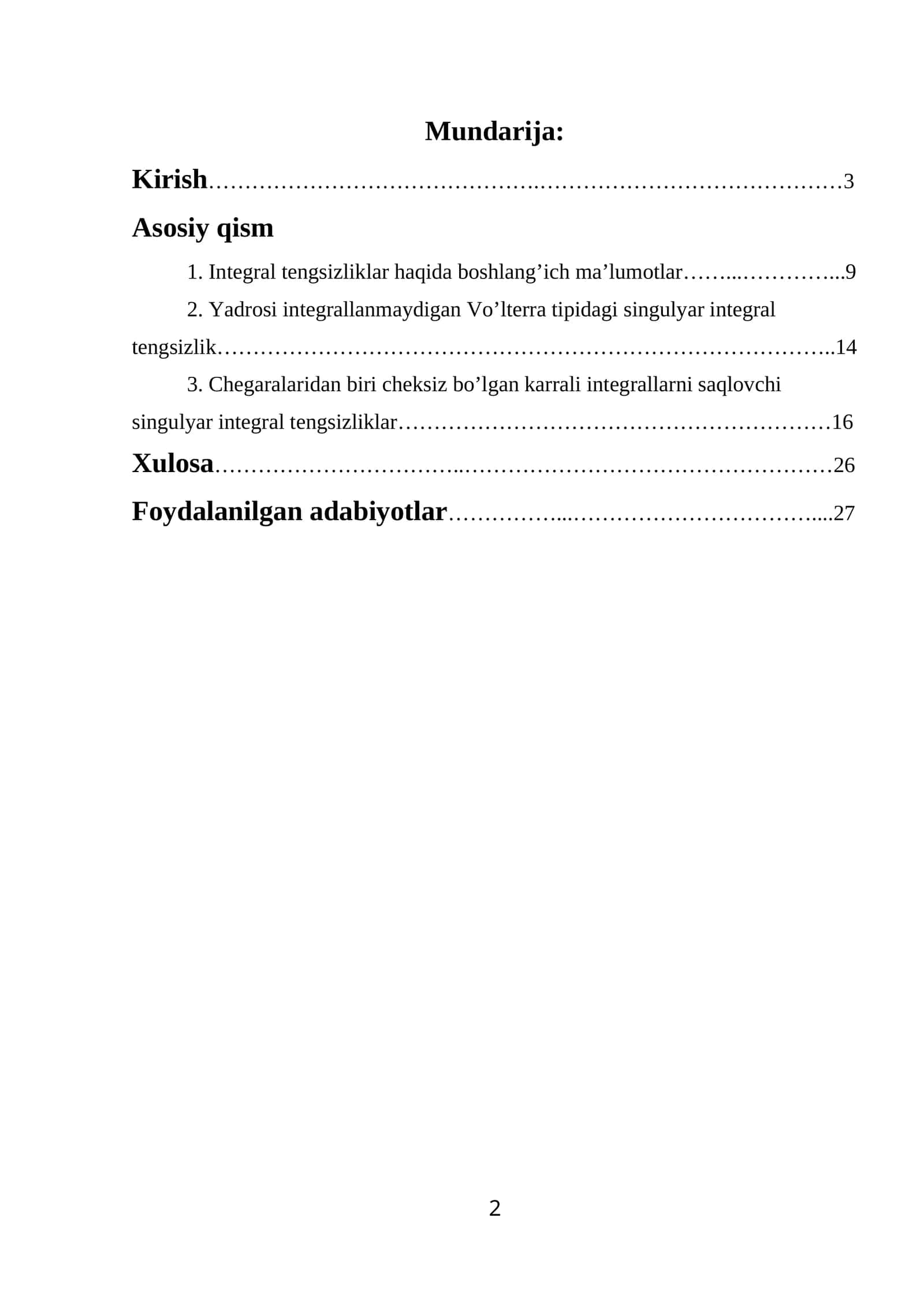 Integral tengsizliklar haqida boshlang’ich ma’lumotlar 1