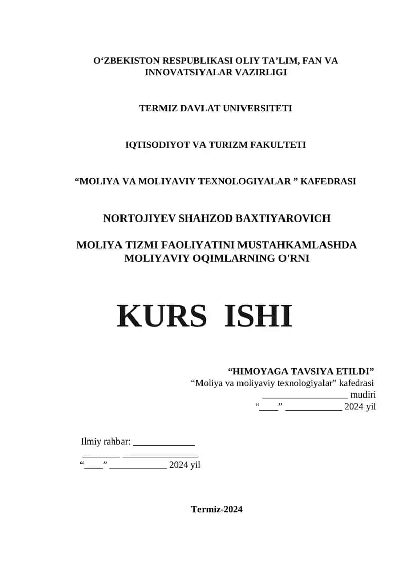 Moliya tizmi faoliyatini mustahkamlashda moliyaviy oqimlarning o'rni 1