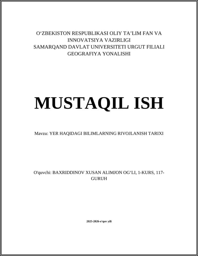 YER HAQIDAGI BILIMLARNING RIVOJLANISH TARIXI 1