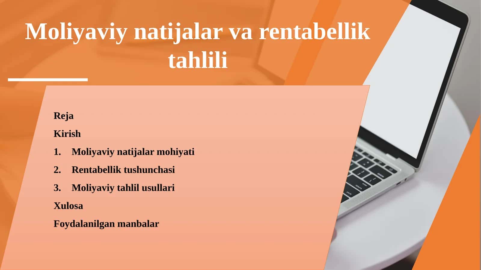 Moliyaviy natijalar va rentabellik tahlili. 1