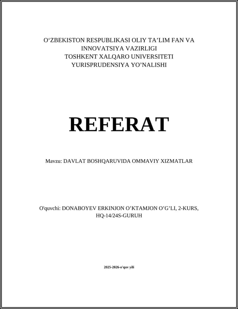 DAVLAT BOSHQARUVIDA OMMAVIY XIZMATLAR 1
