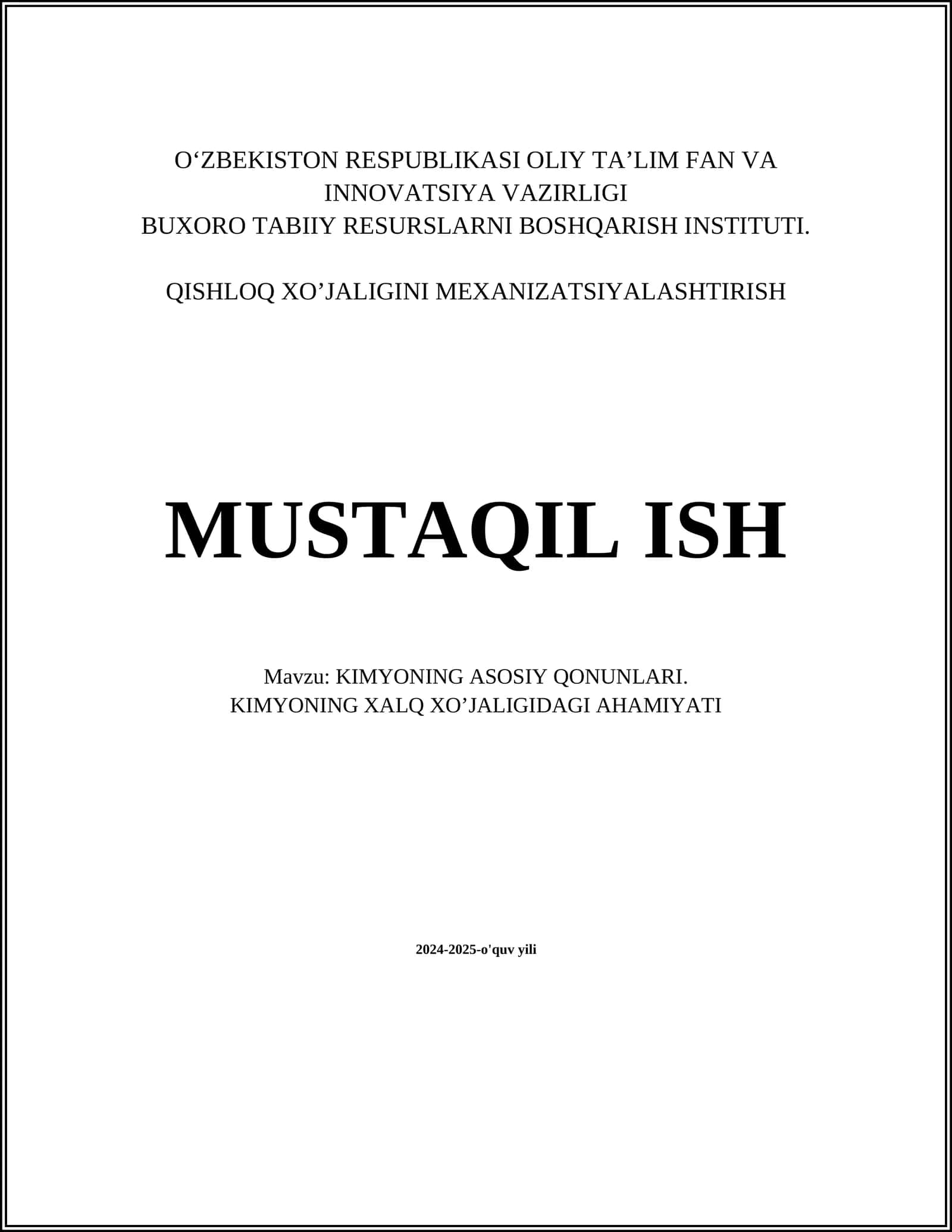 KIMYONING ASOSIY QONUNLARI. KIMYONING XALQ XO’JALIGIDAGI AHAMIYATI 1