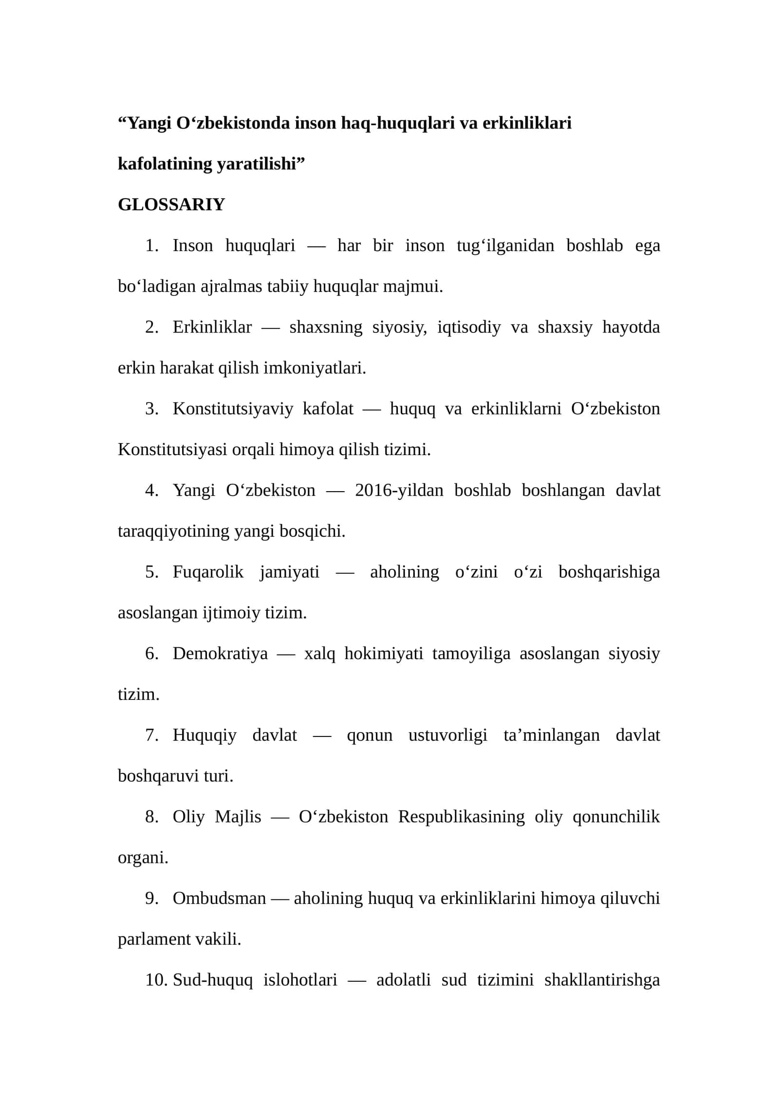 Yangi O‘zbekistonda inson haq-huquqlari va erkinliklari kafolatining yaratilishi 1