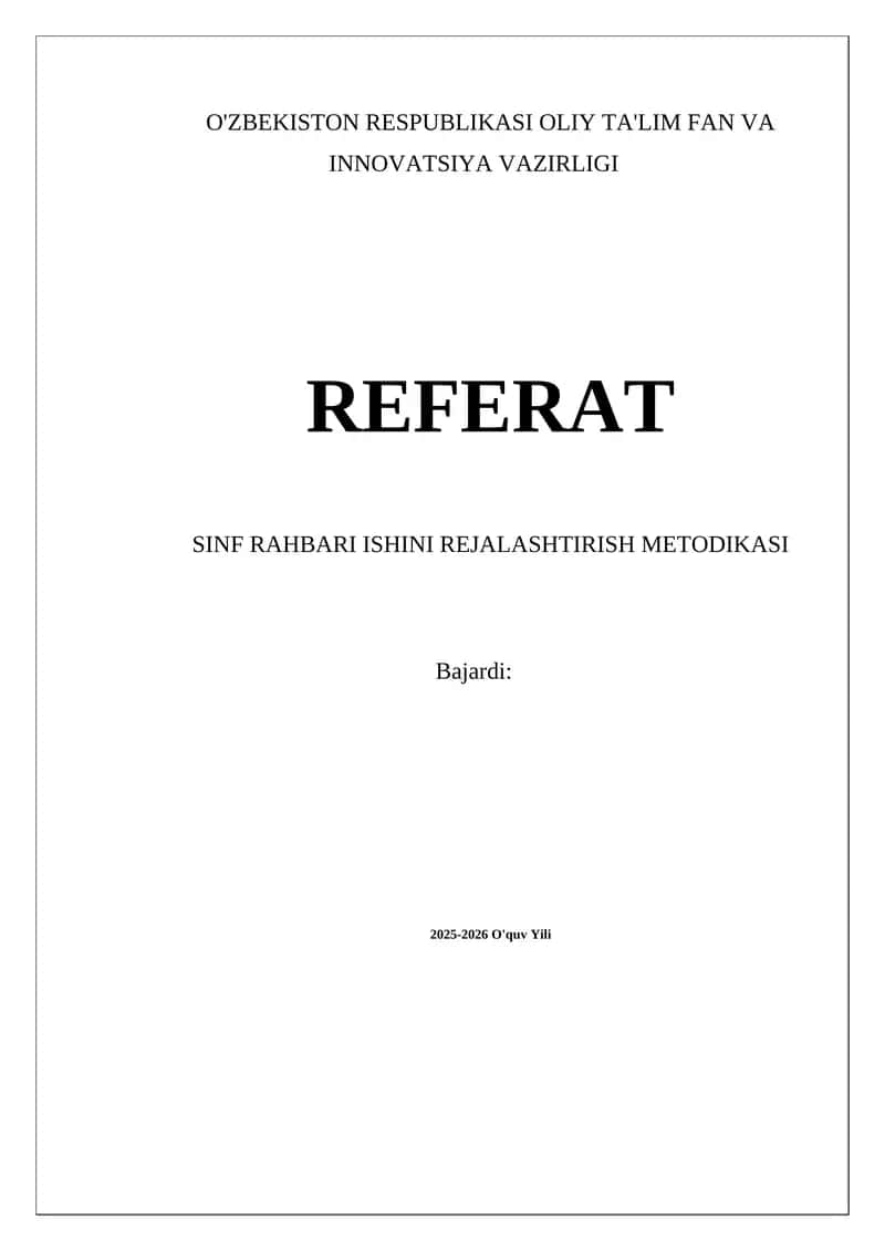 Sinf Rahbari Ishini Rejalashtirish Metodikasi 1