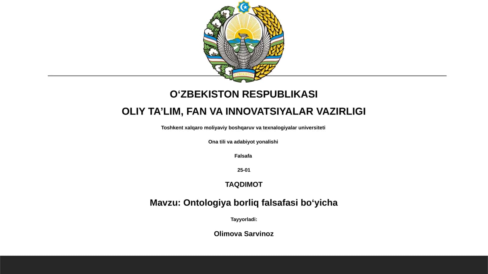 Ontologiya borliq falsafasi boʻyicha 1