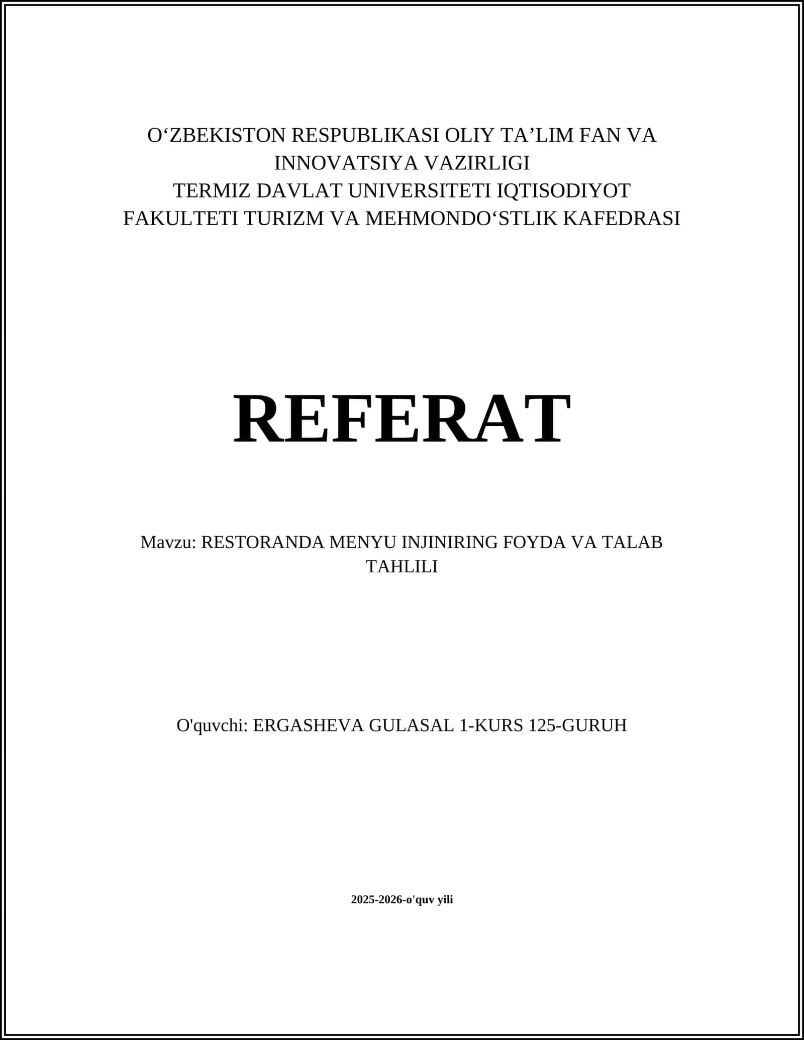 RESTORANDA MENYU INJINIRING FOYDA VA TALAB TAHLILI 1