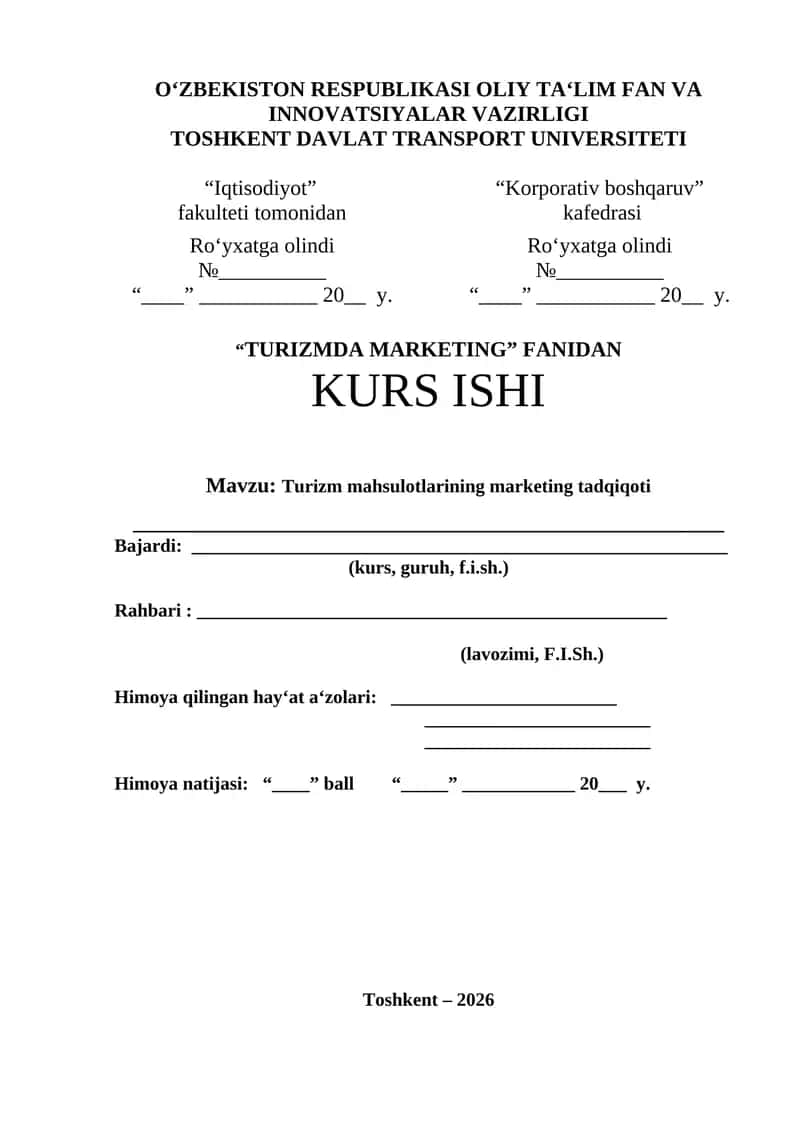 Turizm mahsulotlarining marketing tadqiqoti 1