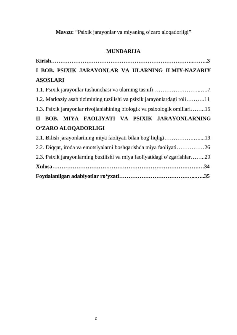 Psixik jarayonlar va miyaning o‘zaro aloqadorligi 1