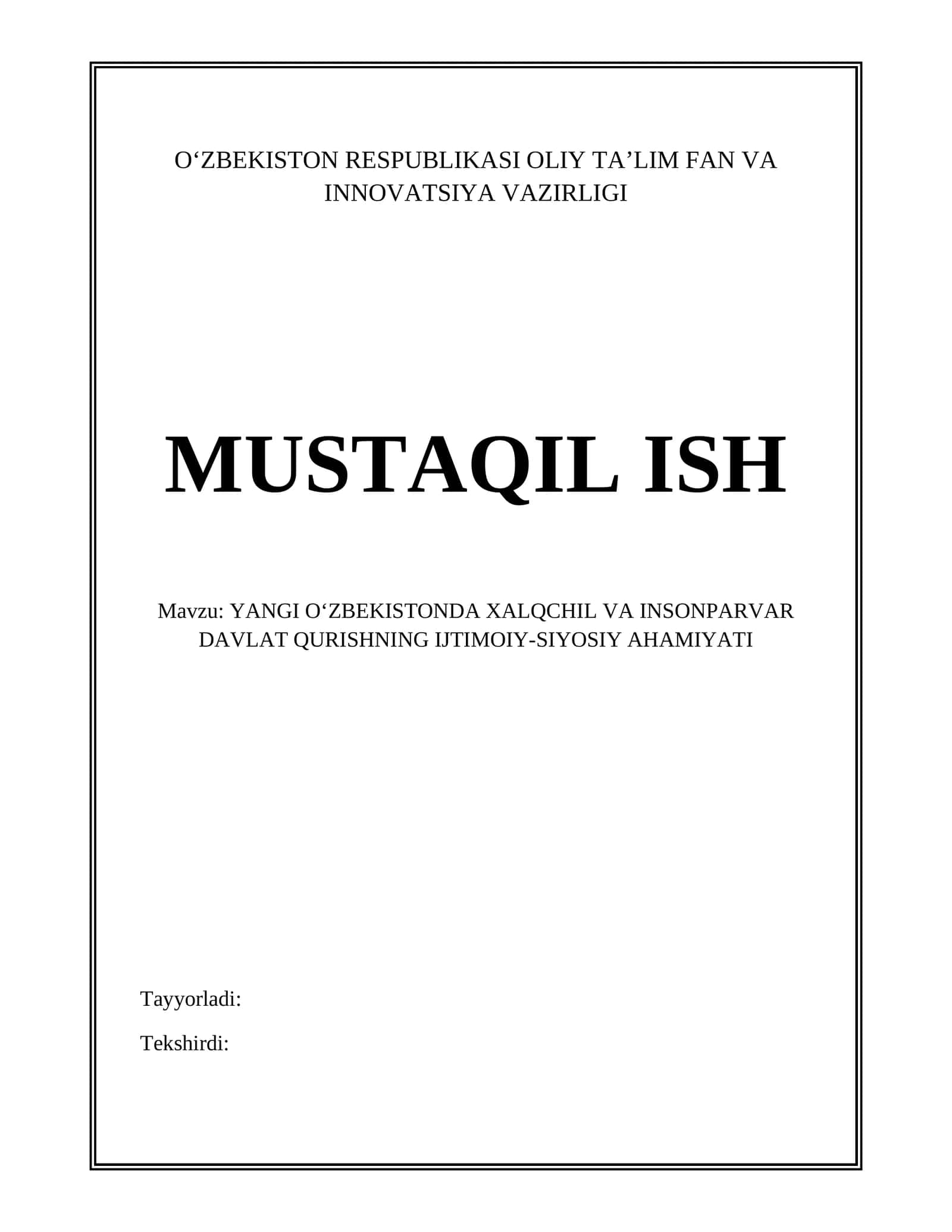 YANGI OʻZBEKISTONDA XALQCHIL VA INSONPARVAR DAVLAT QURISHNING IJTIMOIY-SIYOSIY AHAMIYATI 1