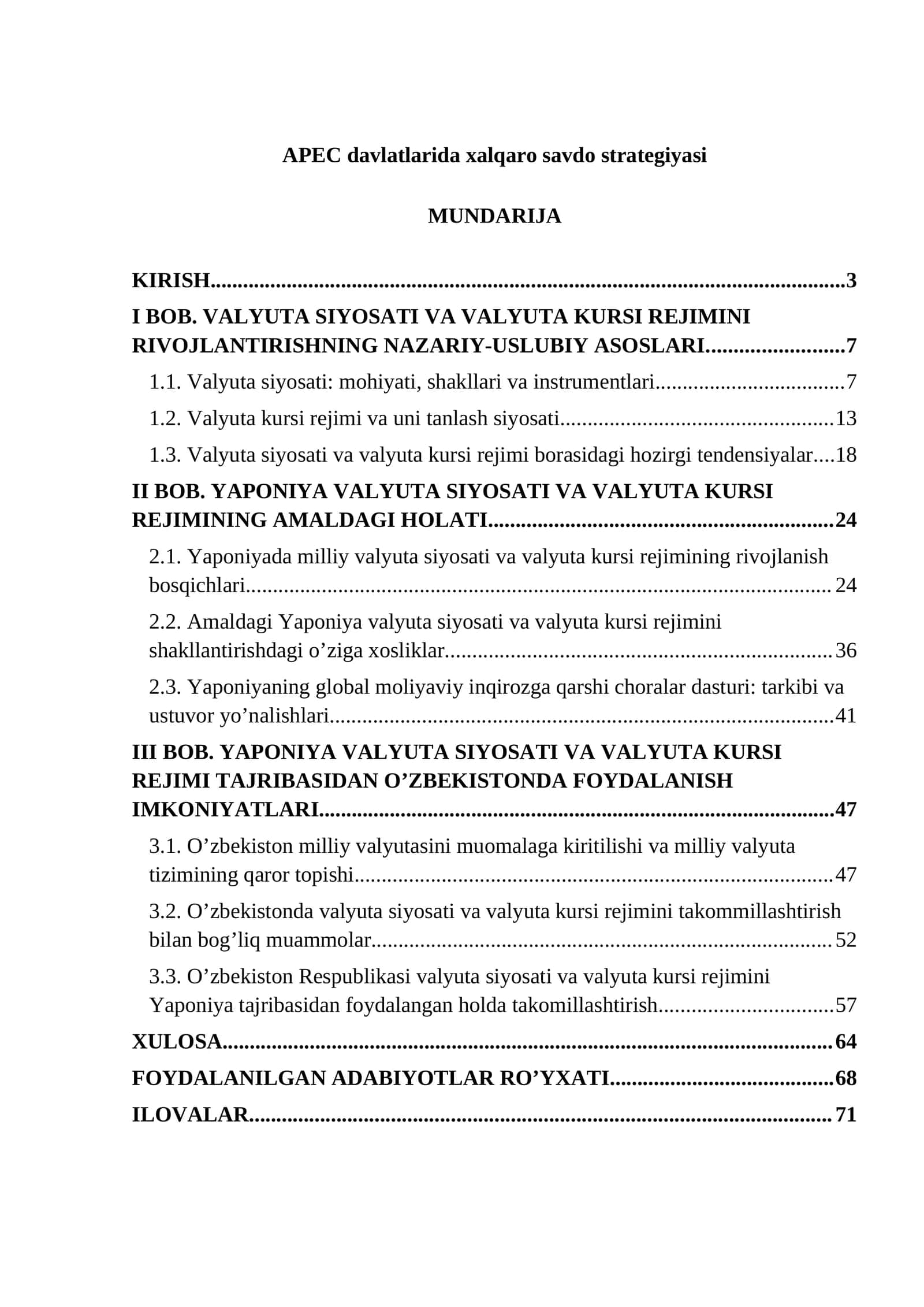 APEC davlatlarida xalqaro savdo strategiyasi 1
